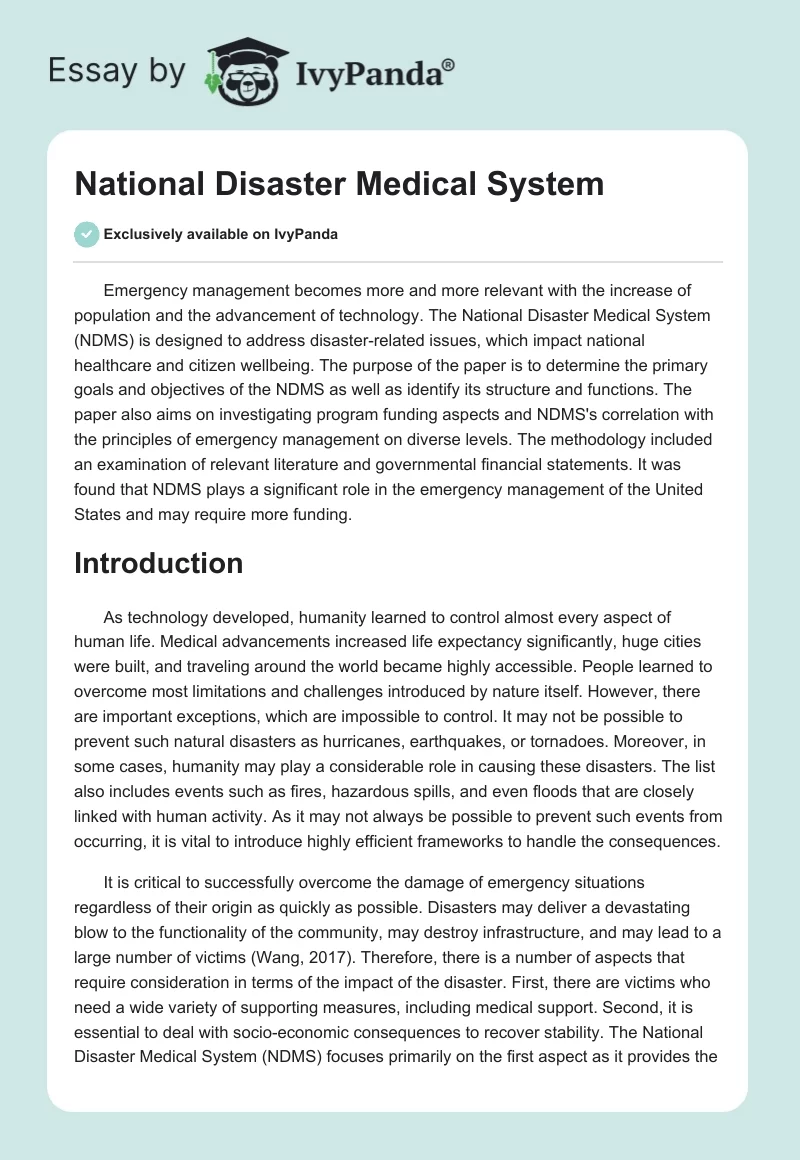 National Disaster Medical System. Page 1