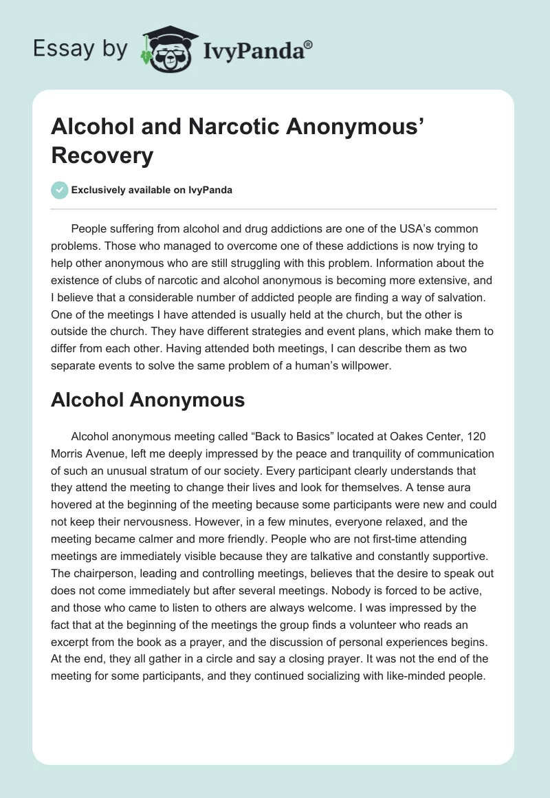 Alcohol and Narcotic Anonymous’ Recovery. Page 1