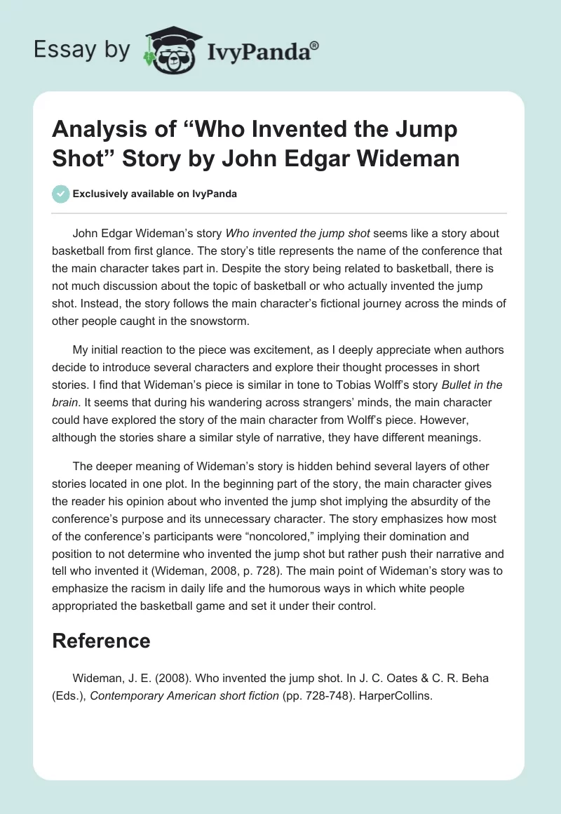 Analysis of “Who Invented the Jump Shot” Story by John Edgar Wideman. Page 1