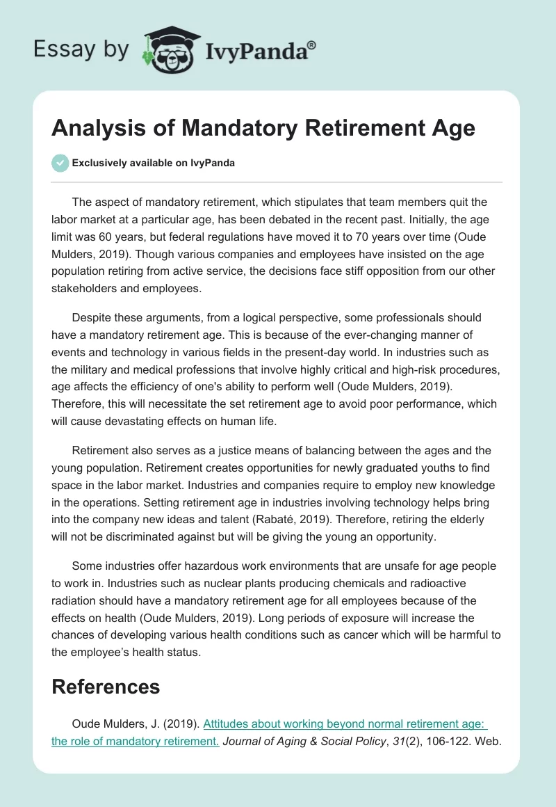 Analysis of Mandatory Retirement Age. Page 1