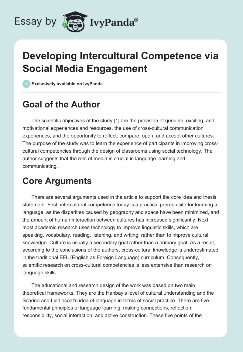 Developing Intercultural Competence via Social Media Engagement. Page 1