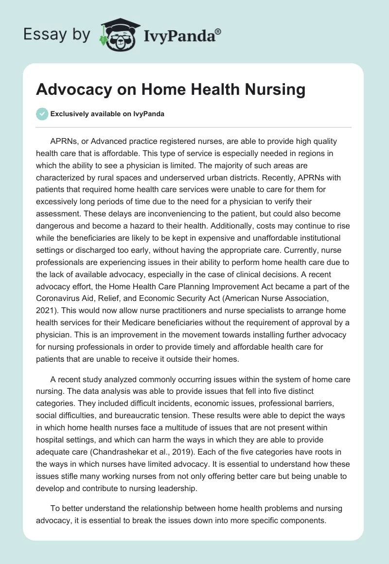 Advocacy on Home Health Nursing. Page 1