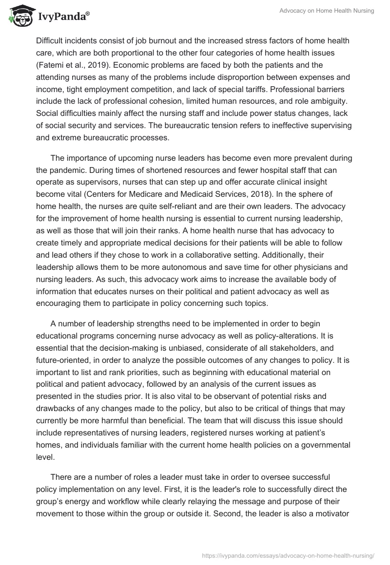 Advocacy on Home Health Nursing. Page 2