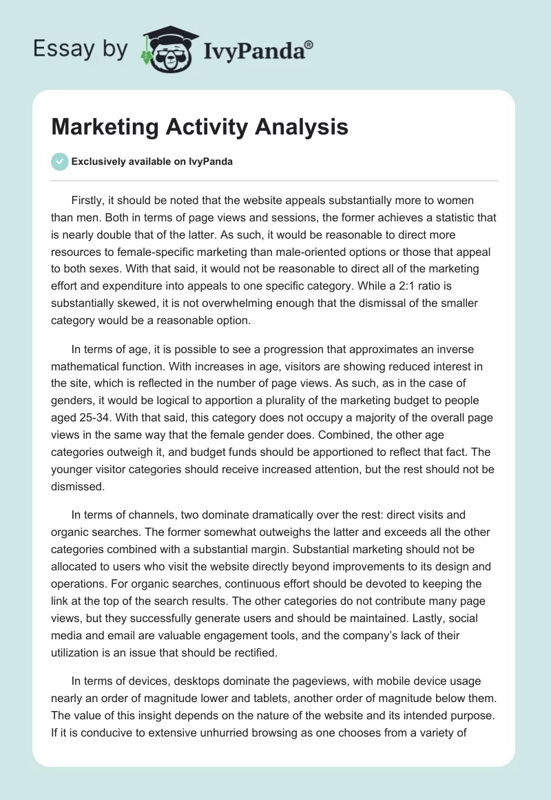 Marketing Activity Analysis. Page 1