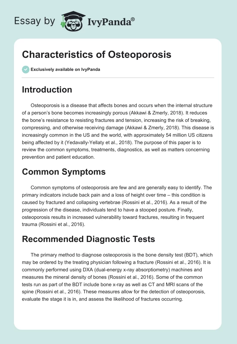 Characteristics of Osteoporosis. Page 1
