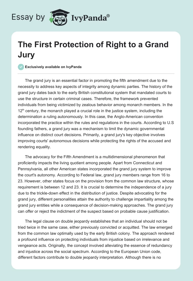 The First Protection of Right to a Grand Jury. Page 1