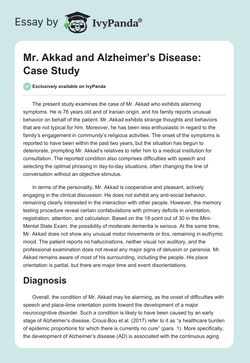 Mr. Akkad and Alzheimer’s Disease: Case Study. Page 1