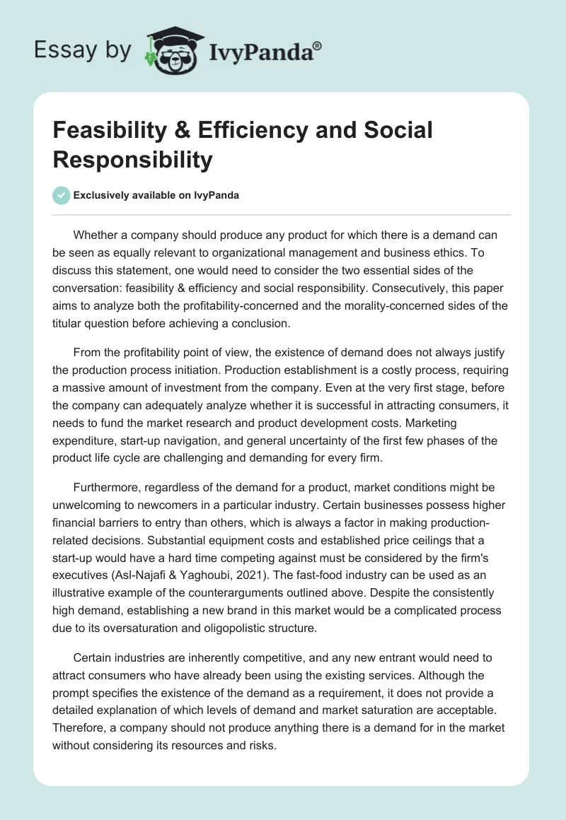 Feasibility & Efficiency and Social Responsibility. Page 1