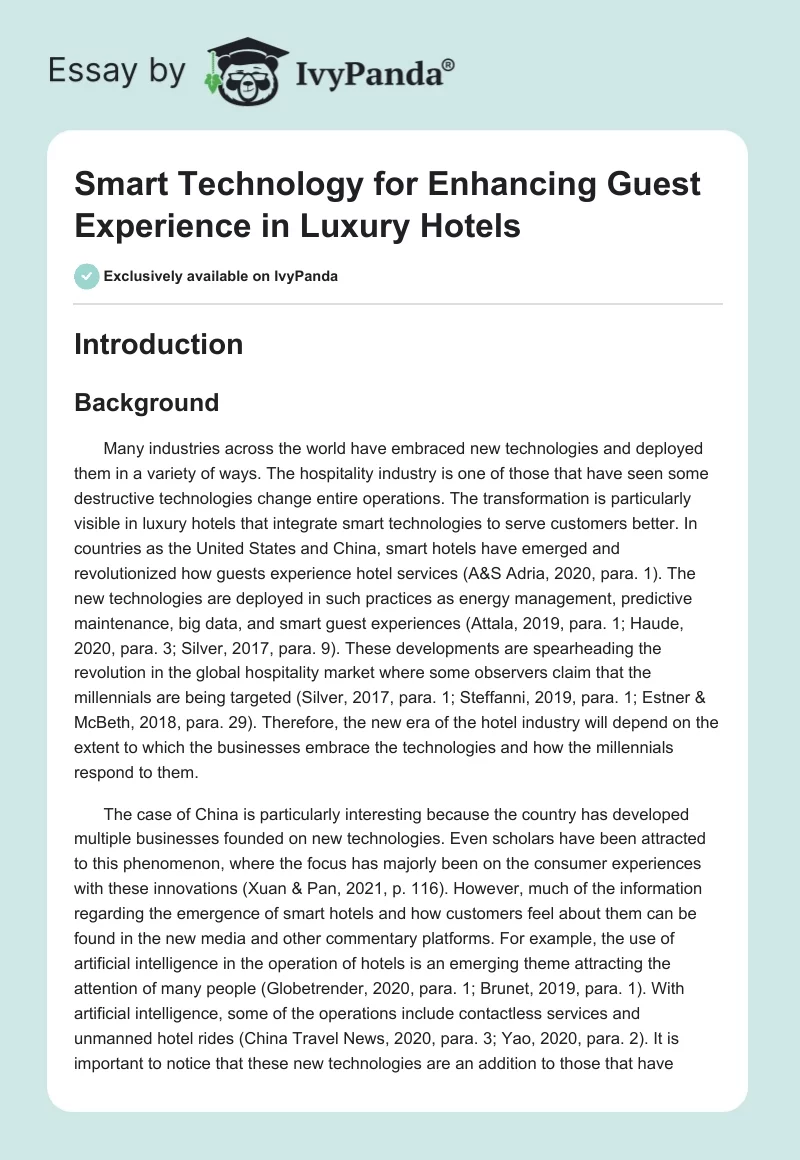 Smart Technology for Enhancing Guest Experience in Luxury Hotels. Page 1