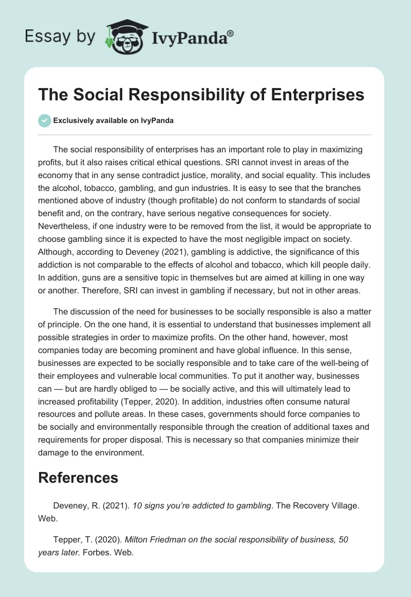 The Social Responsibility of Enterprises. Page 1
