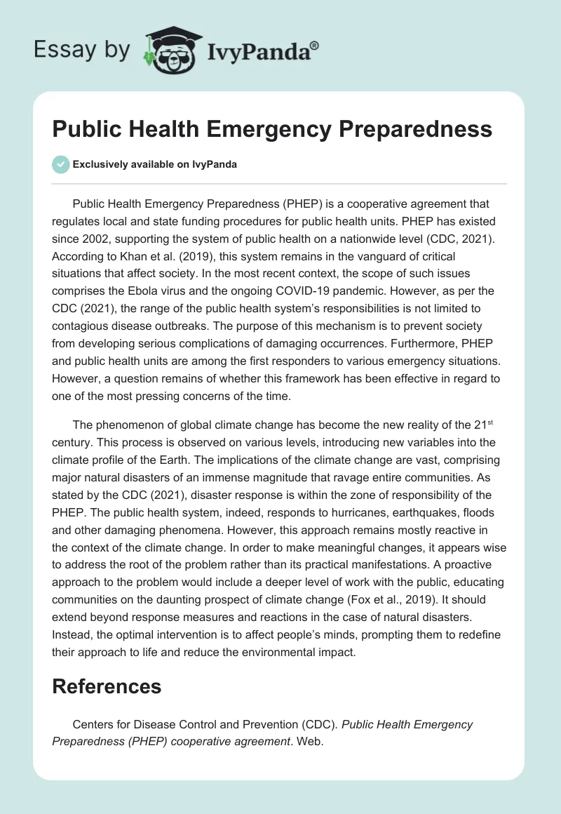 Public Health Emergency Preparedness. Page 1