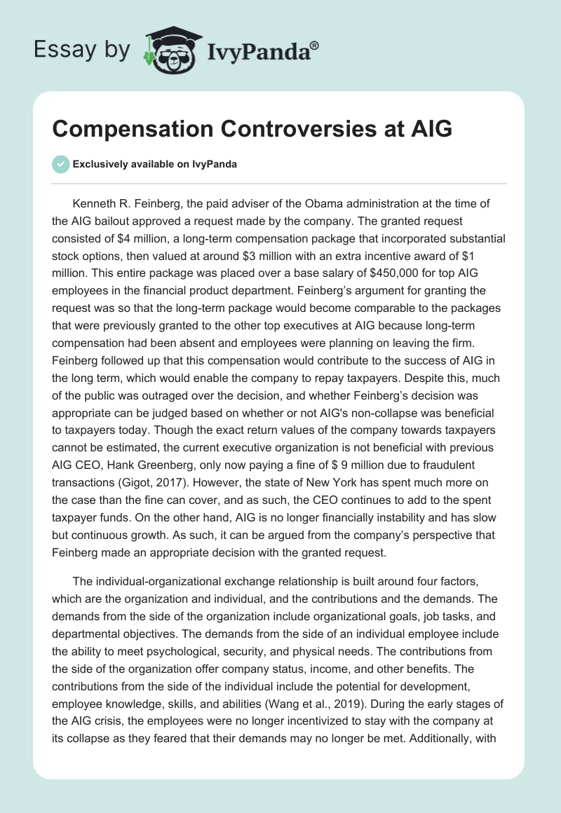 Compensation Controversies at AIG. Page 1