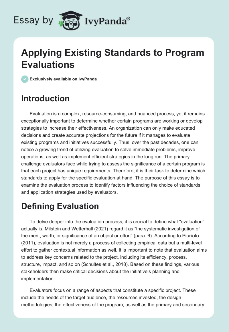 Applying Existing Standards to Program Evaluations. Page 1