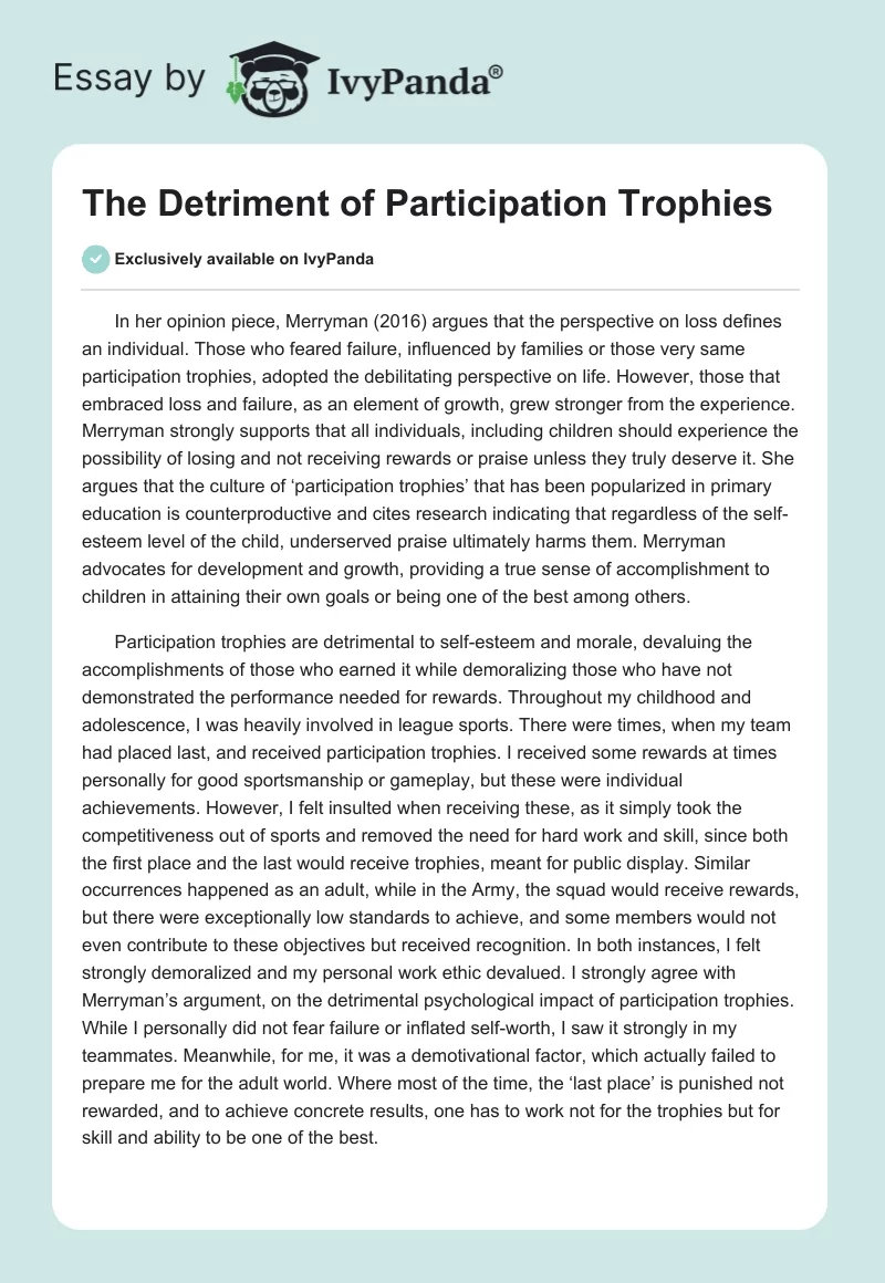 The Detriment of Participation Trophies. Page 1