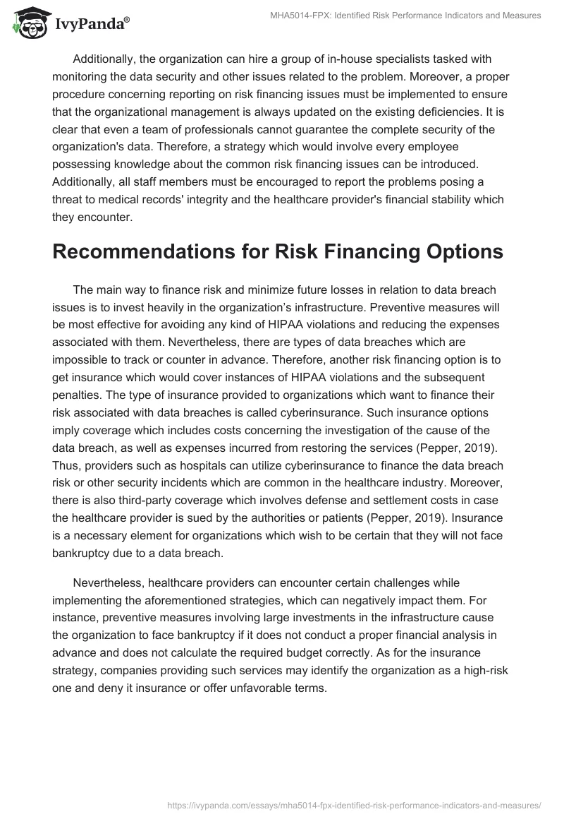 MHA5014-FPX: Identified Risk Performance Indicators and Measures. Page 2