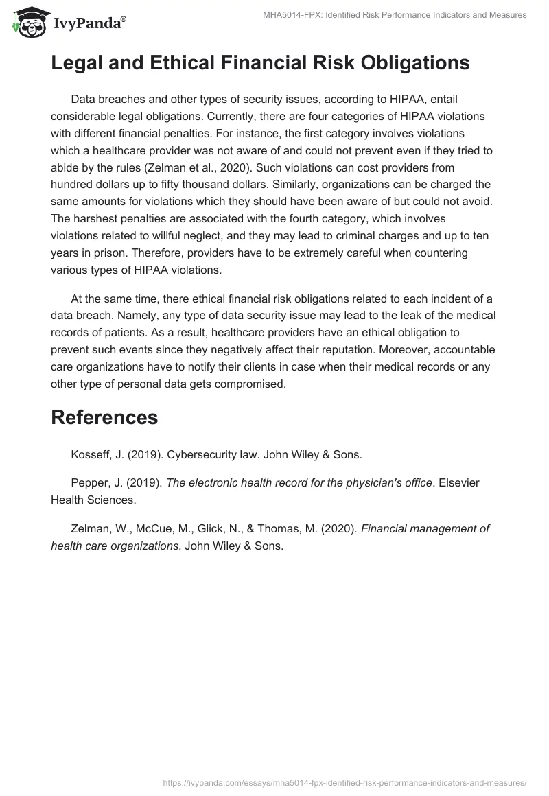 MHA5014-FPX: Identified Risk Performance Indicators and Measures. Page 3