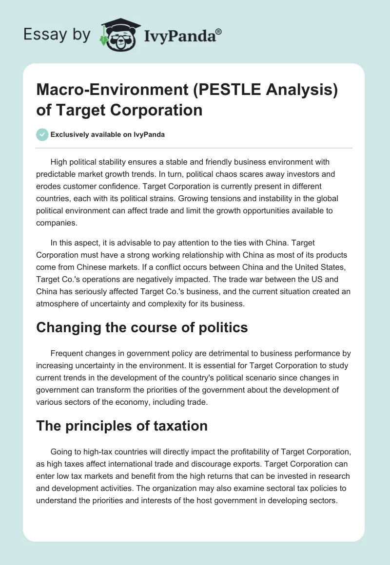 Macro-Environment (PESTLE Analysis) of Target Corporation. Page 1