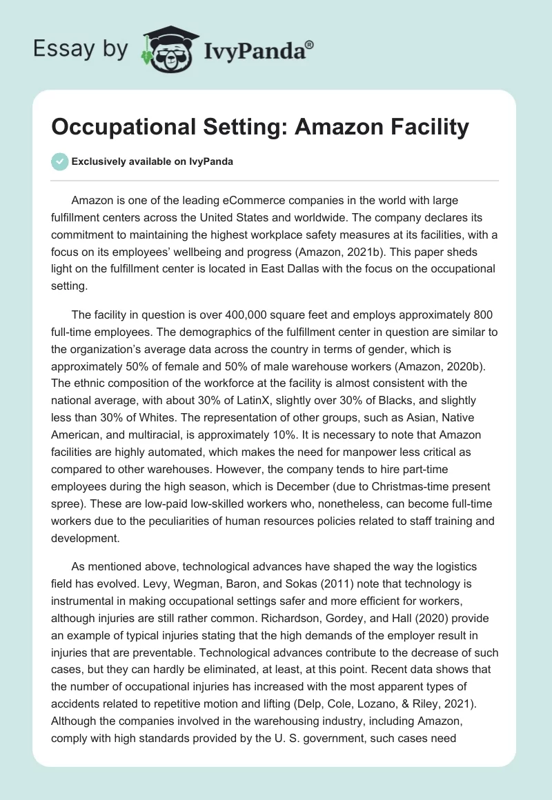Occupational Setting: Amazon Facility. Page 1