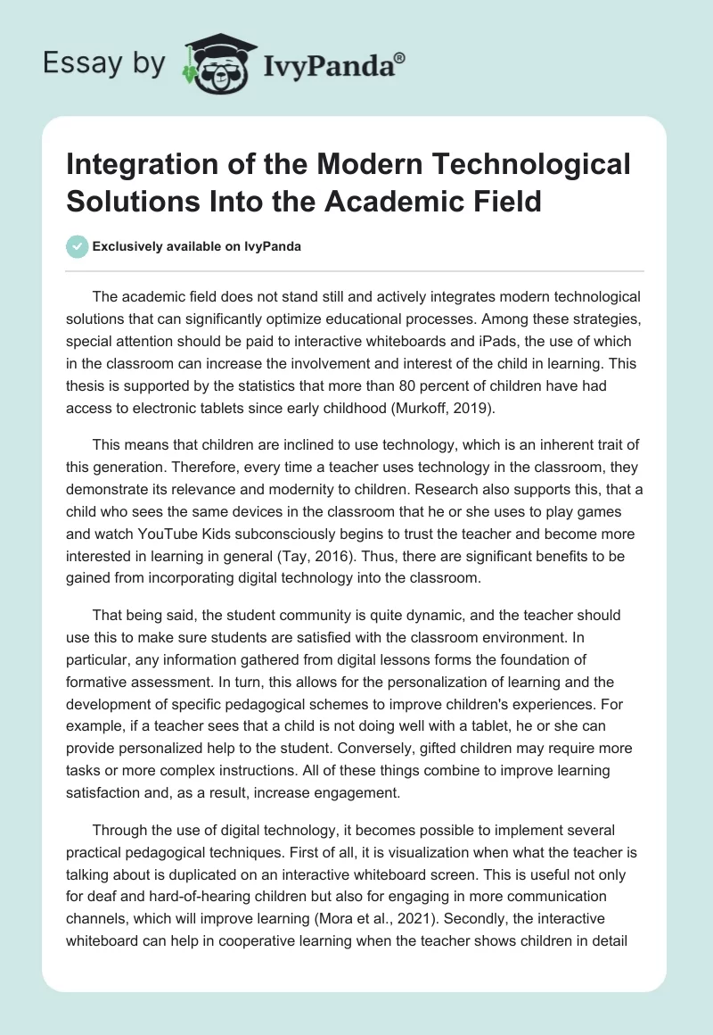 Integration of the Modern Technological Solutions Into the Academic Field. Page 1