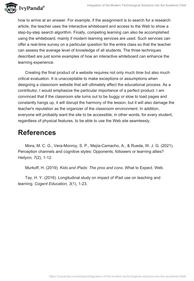 Integration of the Modern Technological Solutions Into the Academic Field. Page 2