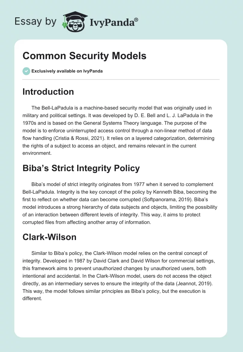 Common Security Models. Page 1