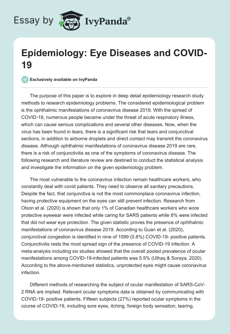Epidemiology: Eye Diseases and COVID-19. Page 1
