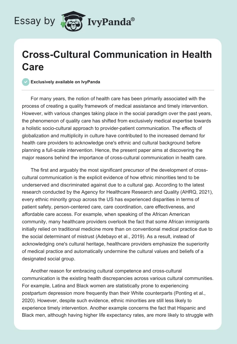 Cross-Cultural Communication in Health Care. Page 1