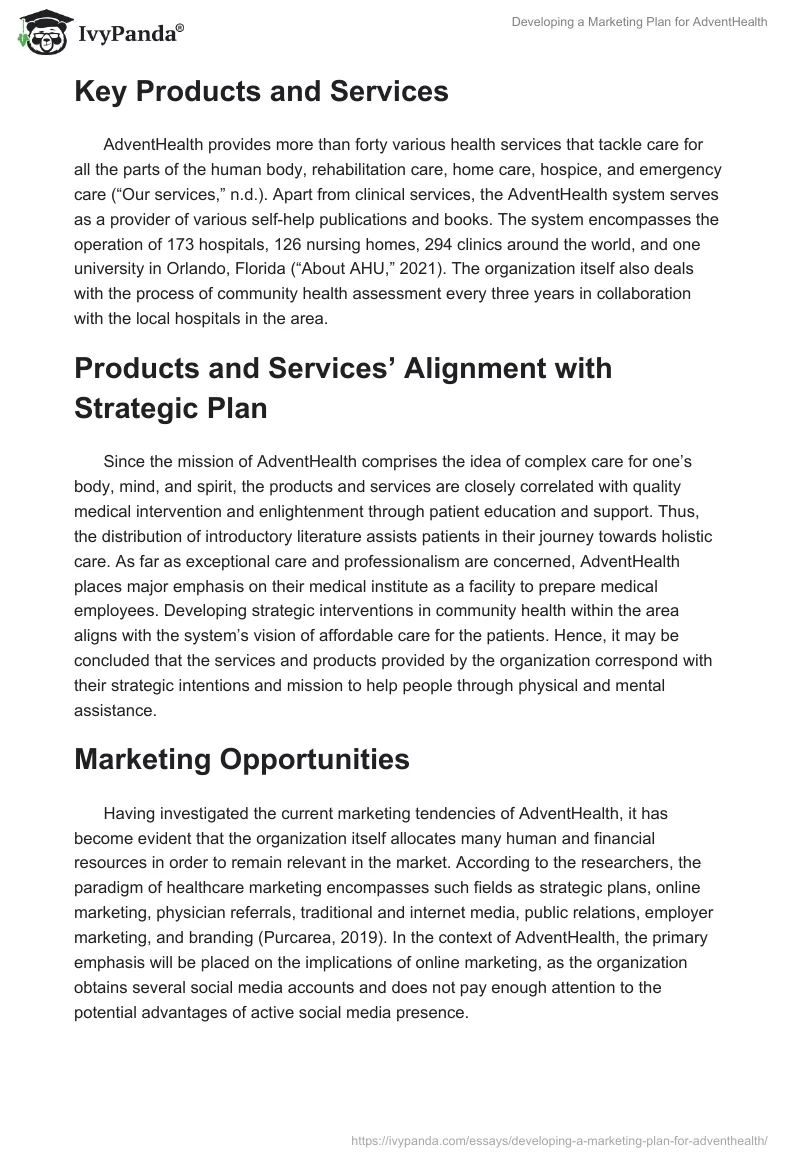 Developing a Marketing Plan for AdventHealth. Page 2