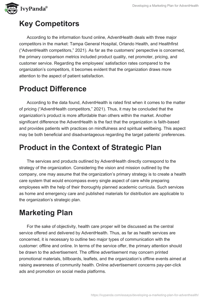 Developing a Marketing Plan for AdventHealth. Page 4