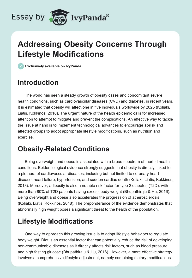 Addressing Obesity Concerns Through Lifestyle Modifications. Page 1
