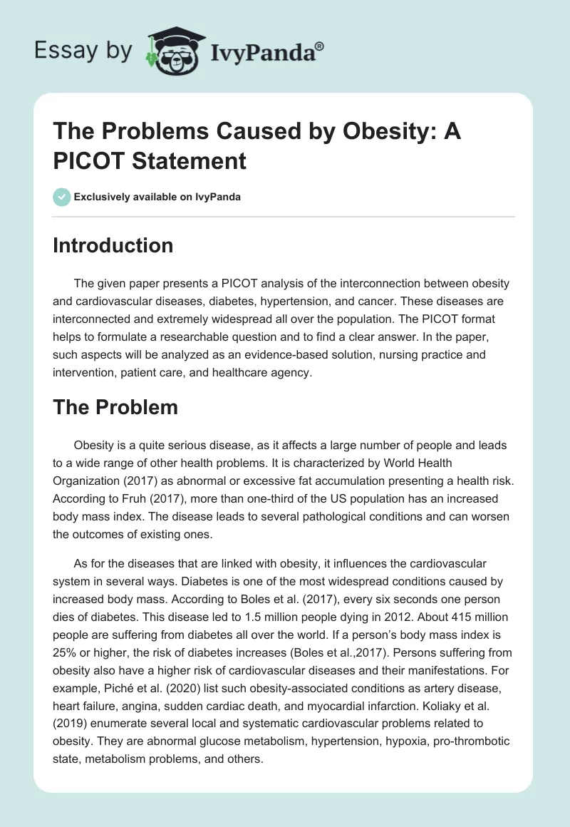 The Problems Caused by Obesity: A PICOT Statement. Page 1