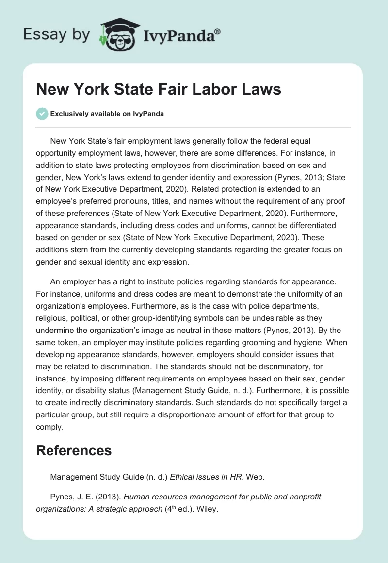 New York State Fair Labor Laws. Page 1