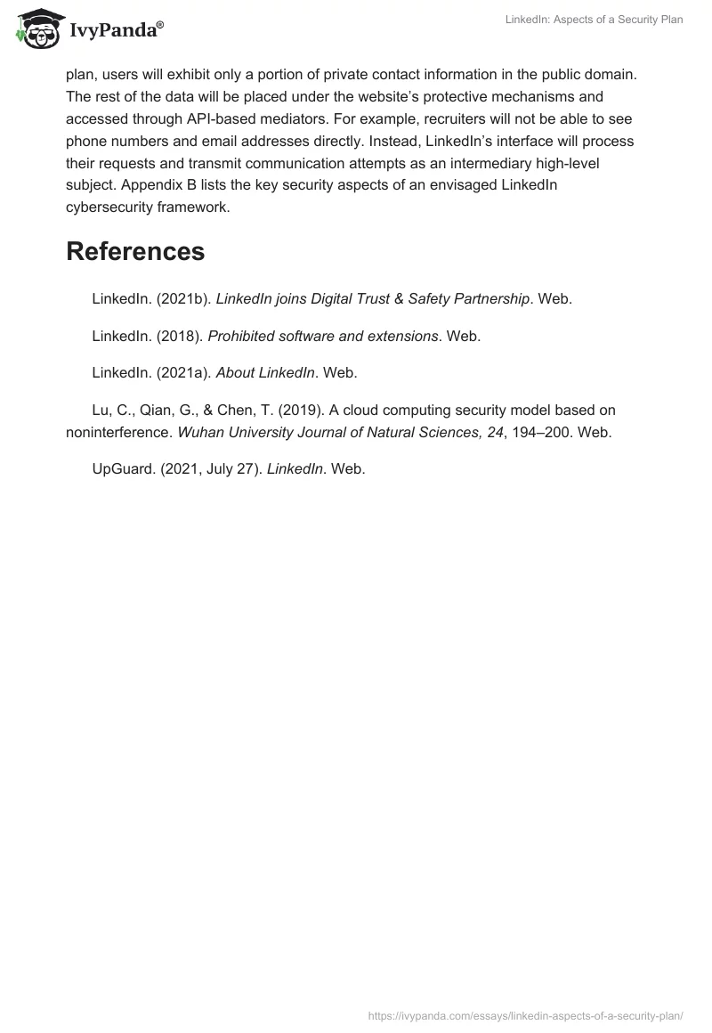 LinkedIn: Aspects of a Security Plan. Page 3