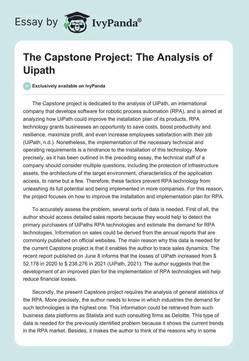 The Capstone Project: The Analysis of Uipath. Page 1