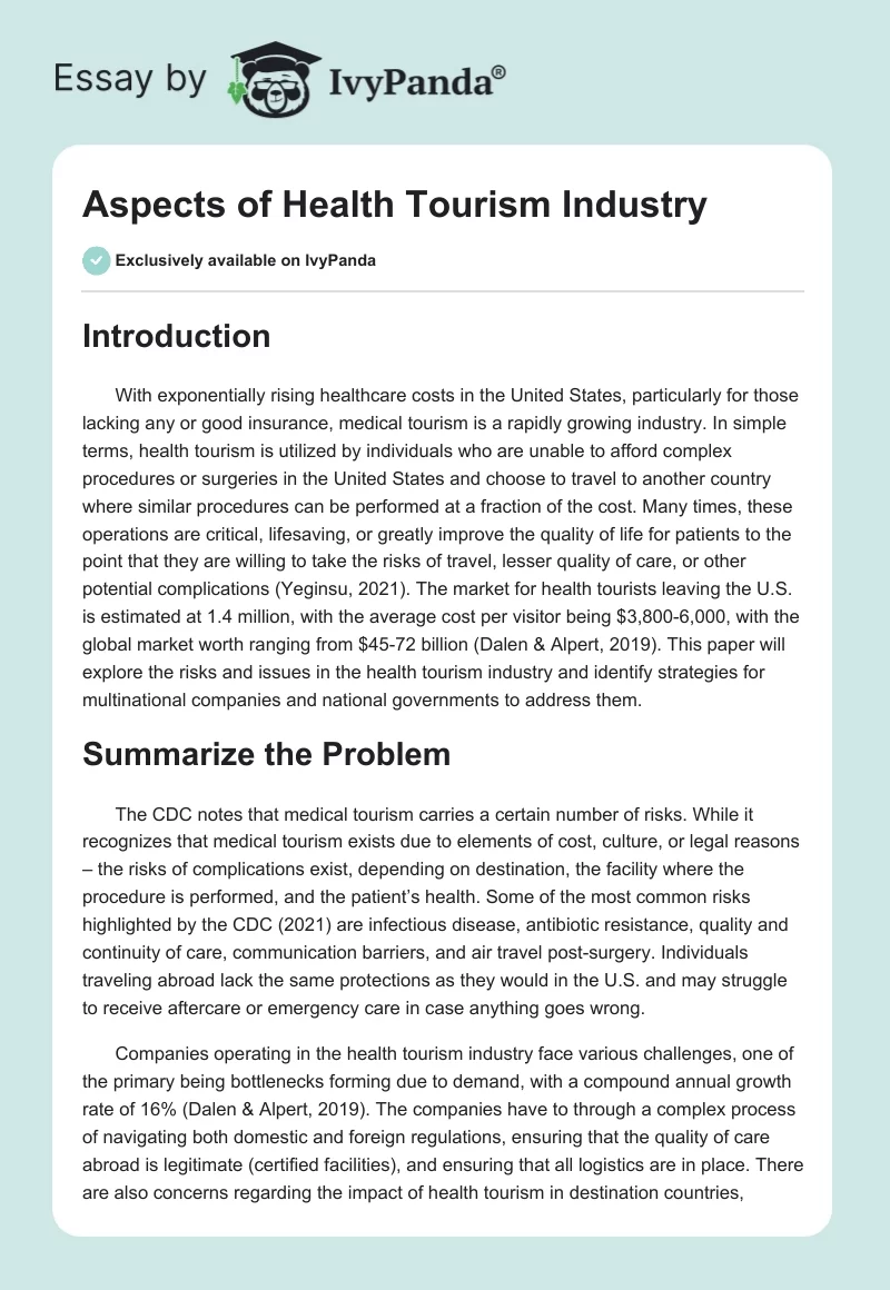 Aspects of Health Tourism Industry. Page 1