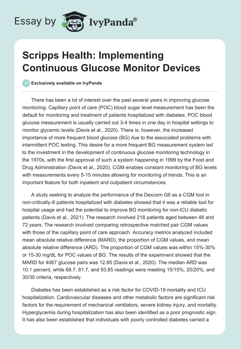 Scripps Health: Implementing Continuous Glucose Monitor Devices. Page 1