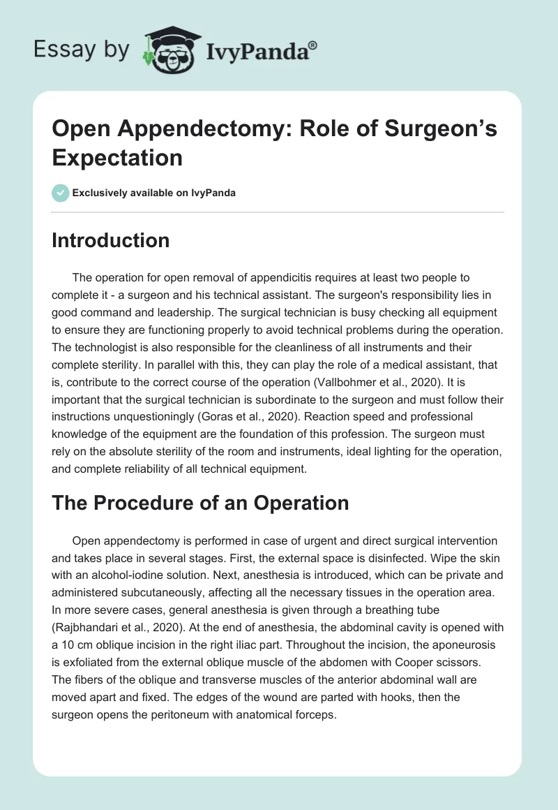 Open Appendectomy: Role of Surgeon’s Expectation. Page 1