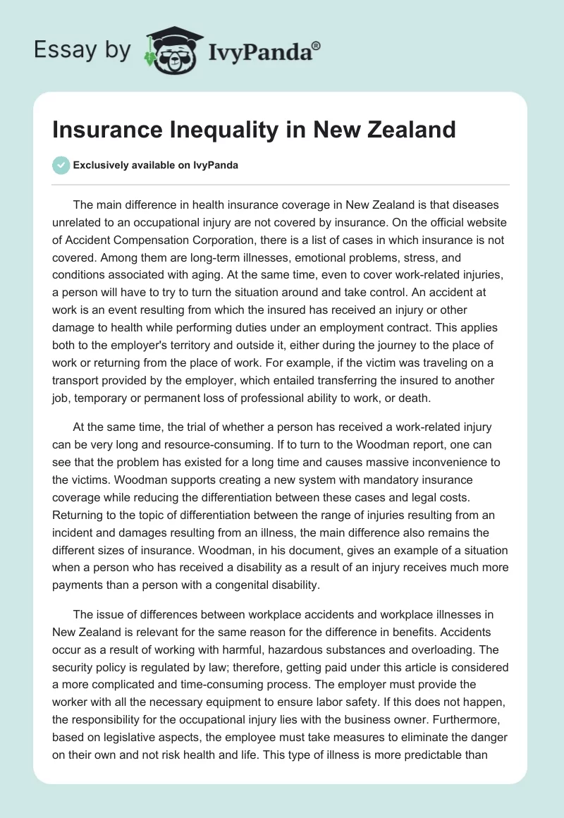 Insurance Inequality in New Zealand. Page 1