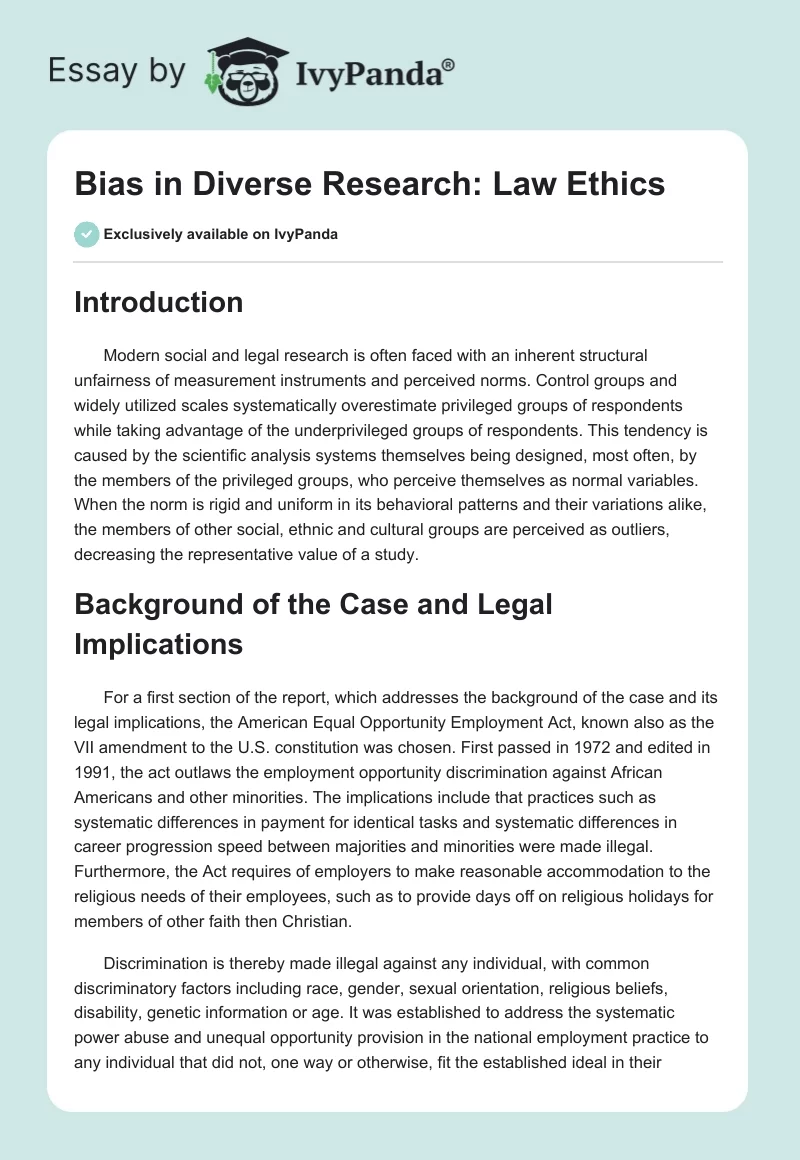 Bias in Diverse Research: Law Ethics. Page 1