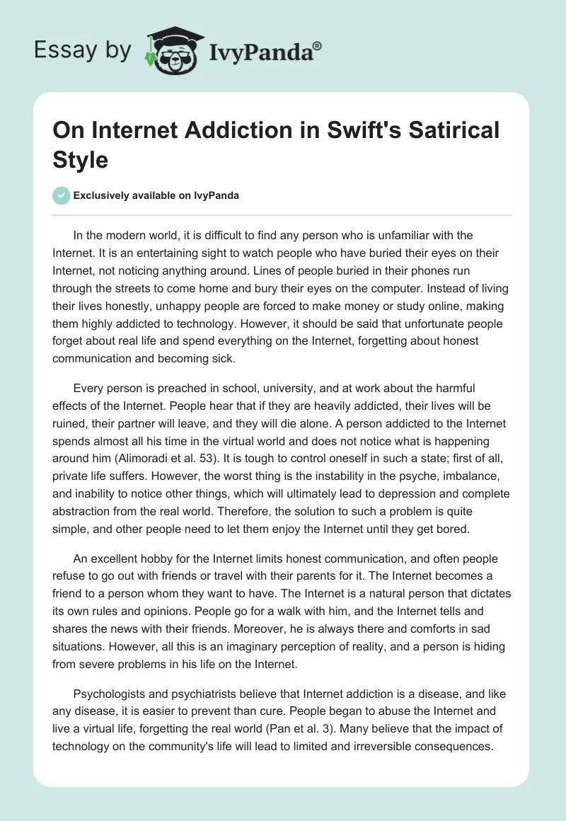 On Internet Addiction in Swift's Satirical Style. Page 1