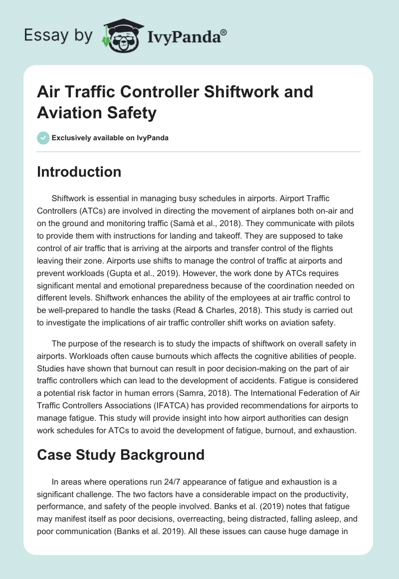 Air Traffic Controller Shiftwork and Aviation Safety. Page 1