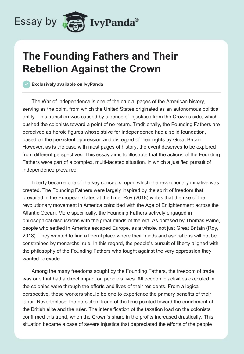 The Founding Fathers and Their Rebellion Against the Crown. Page 1