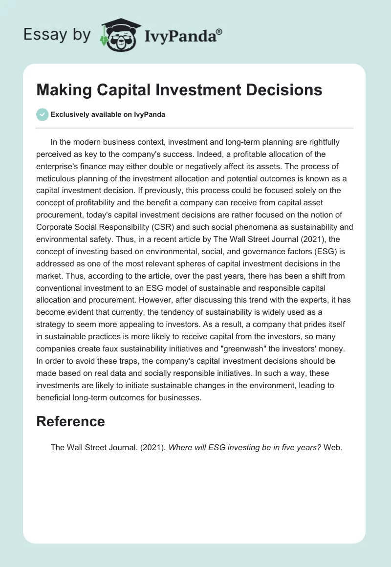 Making Capital Investment Decisions. Page 1