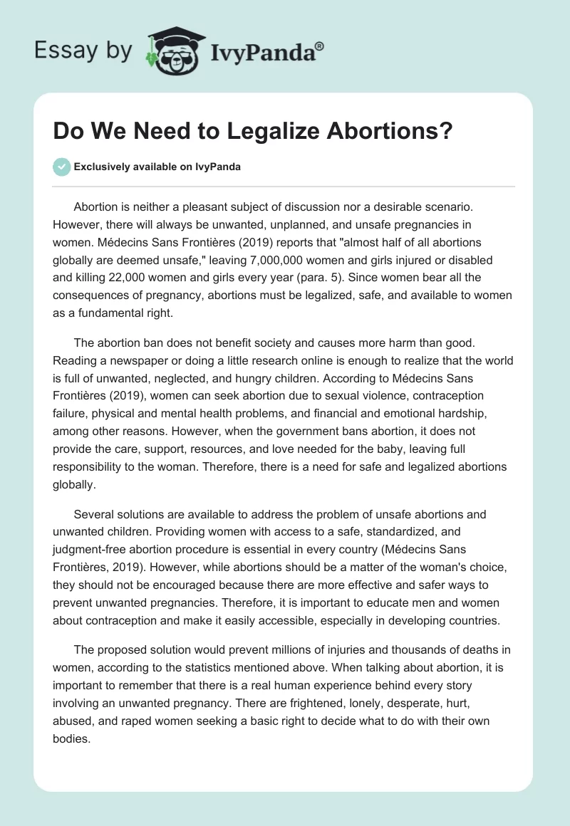 Do We Need to Legalize Abortions?. Page 1