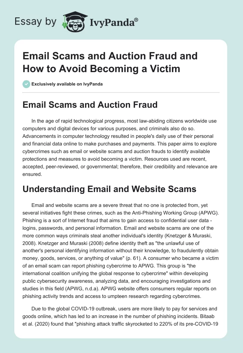 Email Scams and Auction Fraud and How to Avoid Becoming a Victim. Page 1