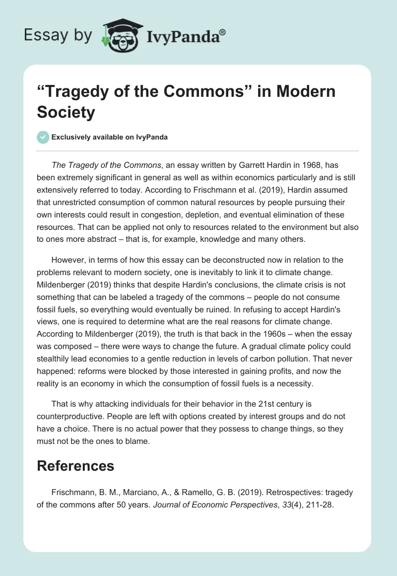 “Tragedy of the Commons” in Modern Society. Page 1