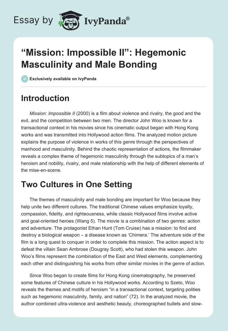 “Mission: Impossible II”: Hegemonic Masculinity and Male Bonding. Page 1