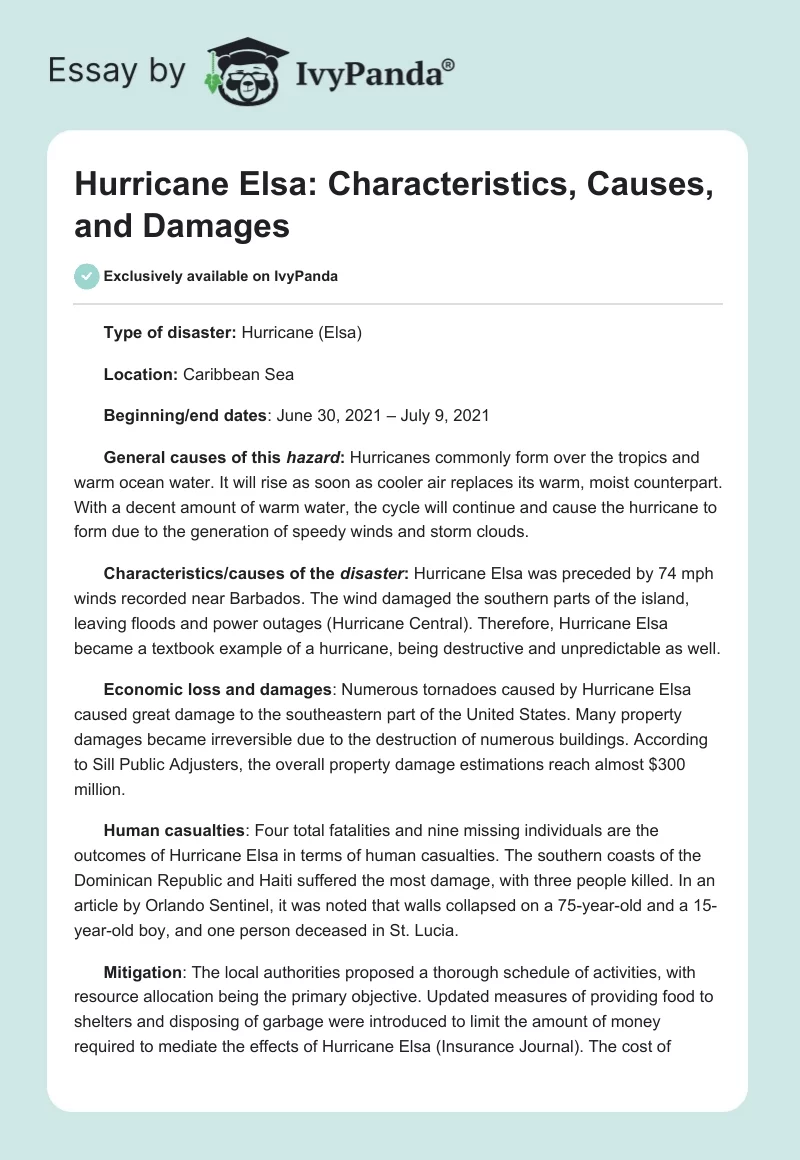 Hurricane Elsa: Characteristics, Causes, and Damages. Page 1