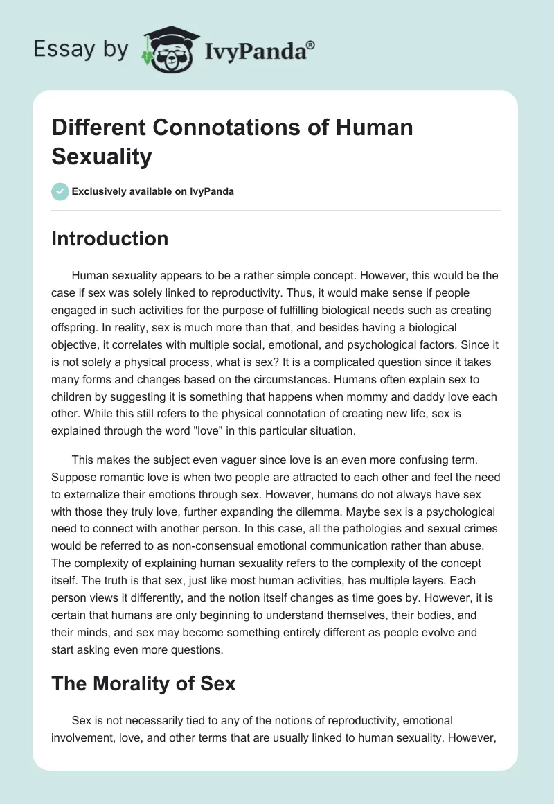 Different Connotations of Human Sexuality. Page 1