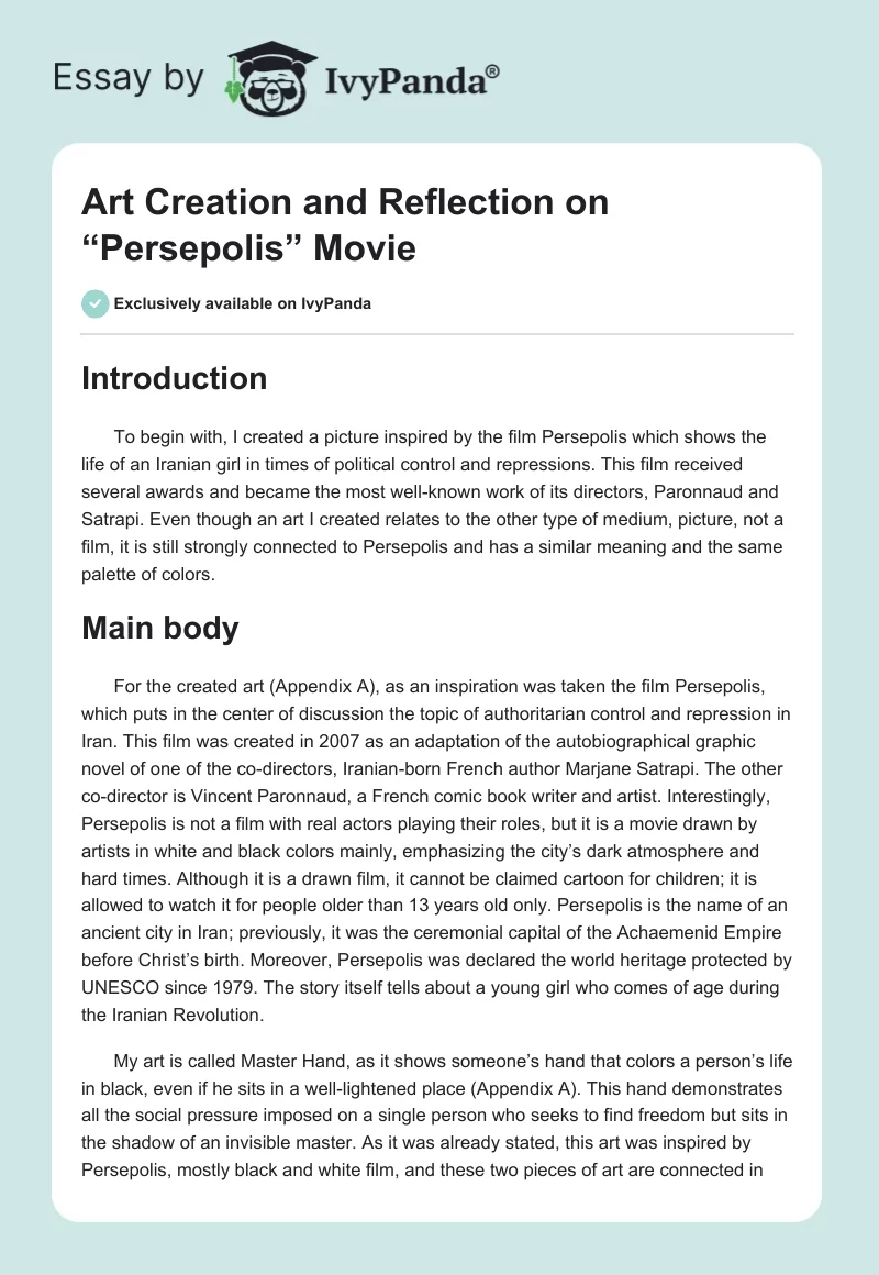 Art Creation and Reflection on “Persepolis” Movie. Page 1